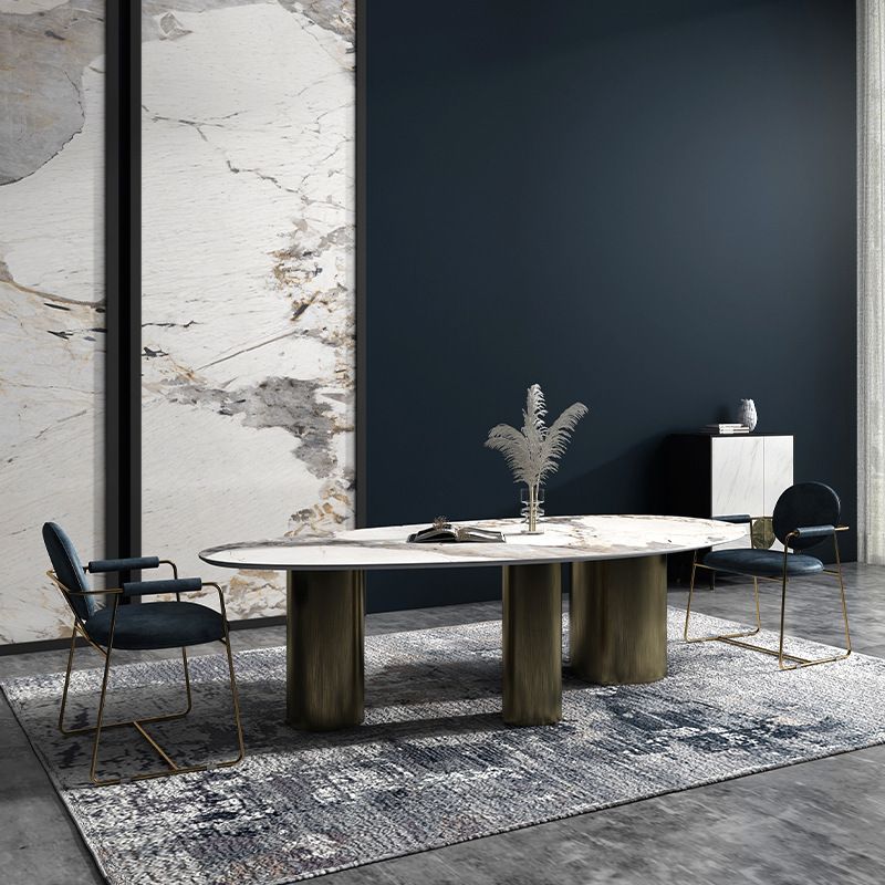 Oval Sintered Stone Dining Table Modern Furniture With Tripod Base for Office Clearhalo 'Dining Tables & Seating' 'Dining Tables' 'dining_table' 'furn' 'furn_dining_table' 'Furniture' 'Kitchen & Dining Furniture' 1200x1200_04a947ff-2162-4dba-a298-8e8c6b26fb31