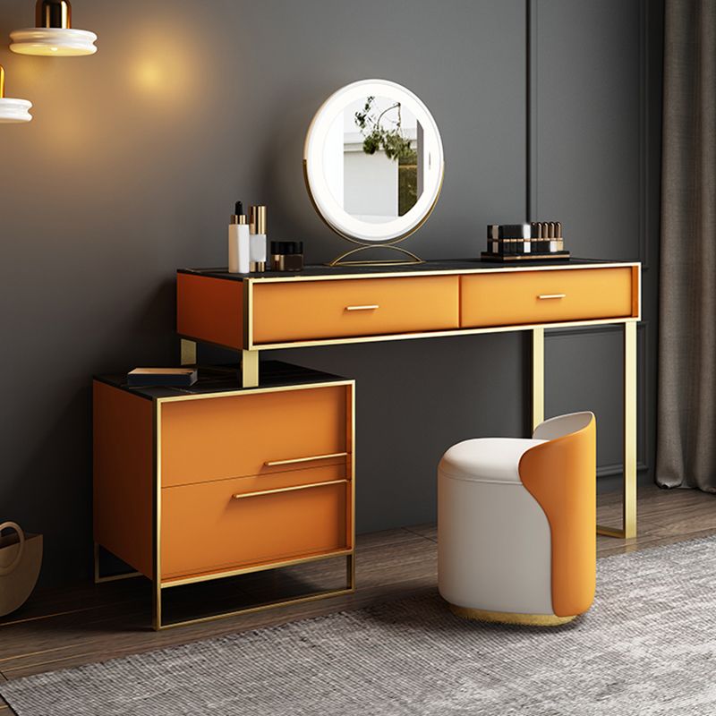 Ensemble de vanité orange avec 4 tiroirs de rangement Vanité de maquillage, 15,74 "de large