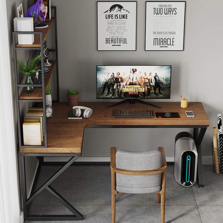 L字型作業テーブル産業用ソリッドウッド固定オフィステーブル