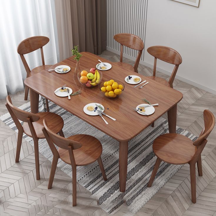 Rubberwood Solid Wood Dining Table Mid-Century Rectangle Table in Natural and Walnut