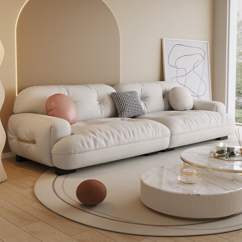 White Sofa with Built-in Armrest and Tufted Back Leather/techno Fabric Sectional Clearhalo 'furn' 'furn_sectionals' 'Furniture' 'Living Room Furniture' 'Sectionals' 1200x1200_04b10997-4aef-4de4-bc53-3e7a3421a5b7