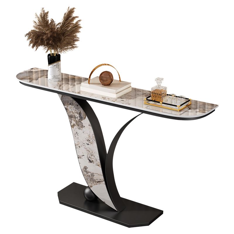 Mesa de consola de media luna contemporánea con base de hierro negro para Hall