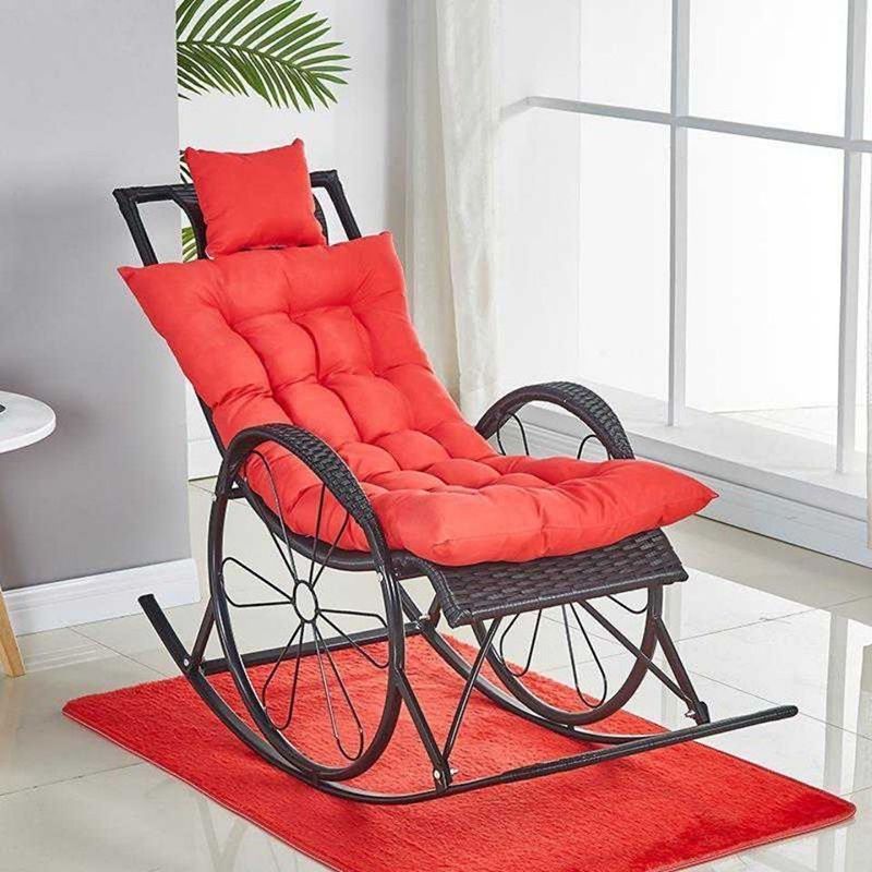 ラタンロッキングアクセント椅子房付きクッション付きモダンな織物ロープロッキングチェア