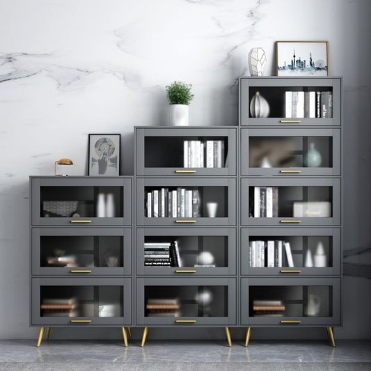 Modern Style Bookcase Closed Back Bookshelf with Door for Home Office