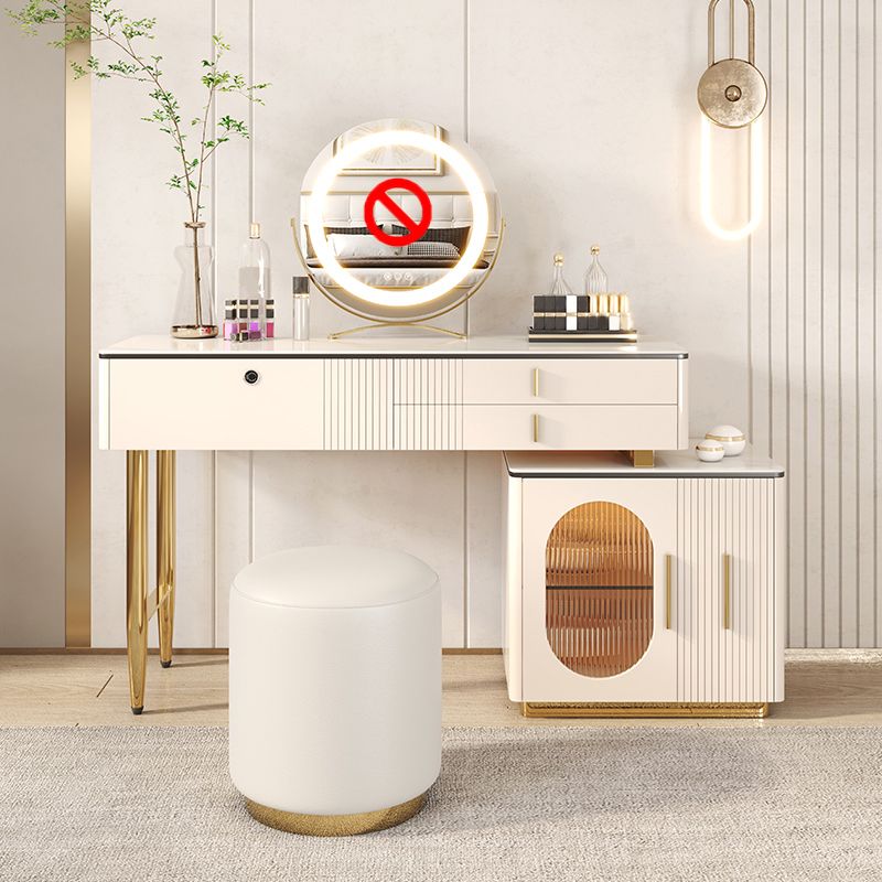 Ensemble de vanité 2/3 pièces, table avec dessus en pierre et 4 tiroirs de rangement, beige