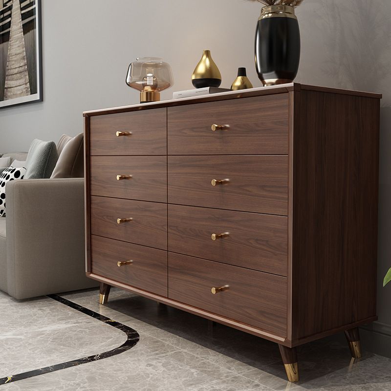 Glam Chest Chambre à coucher Commode de rangement en bois massif marron avec tiroirs