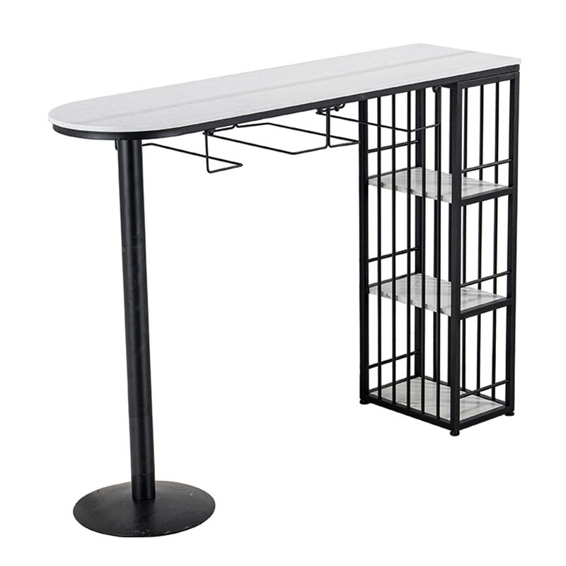 Glam Faux Marble Bistro Table Indoor Iron Double Pedestal Bar Dining Table with 3-Shelf Clearhalo 'Bar Furniture' 'Bar Tables' 'bar_tables' 'furn' 'furn_bar_tables' 'Furniture' 'furniture_bar_tables' 'Kitchen & Dining Furniture' 1200x1200_04c53f0d-0769-49c1-97bf-3bb817cc547b