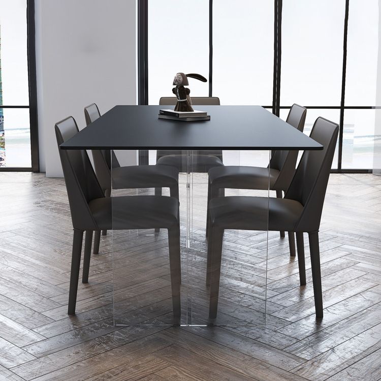 Rectangular Stone Dining Table Modern White-black Furniture with Acrylic Double Pedestal Clearhalo 'Dining Tables & Seating' 'Dining Tables' 'dining_table' 'furn' 'furn_dining_table' 'Furniture' 'Kitchen & Dining Furniture' 1200x1200_04ca5cbc-773c-41e9-9584-607e4a701c24