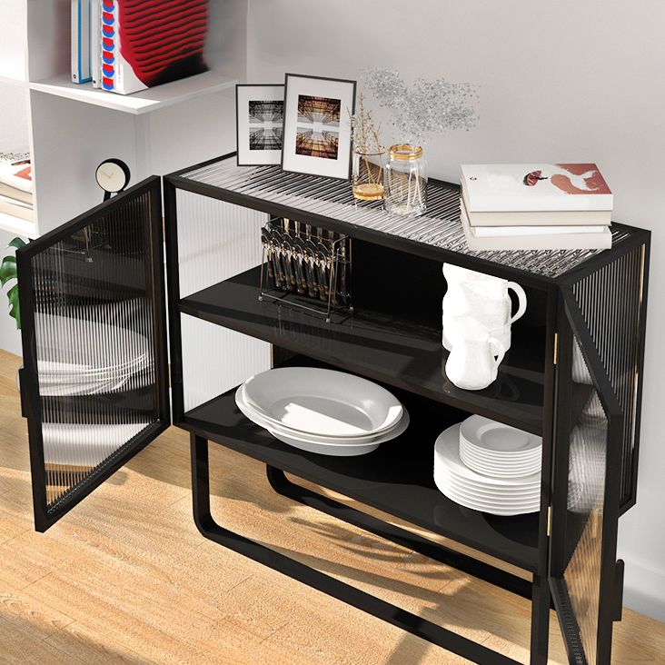 Glam Living Room Buffet 35.5"H Metal Glass Doors Sideboard for Kitchen Clearhalo 'buffet_sideboard' 'Buffets & Sideboards' 'furn' 'furn_buffet_sideboard' 'Furniture' 'Kitchen & Dining Furniture' 1200x1200_04cac4a4-609f-4143-b29b-f66807387812