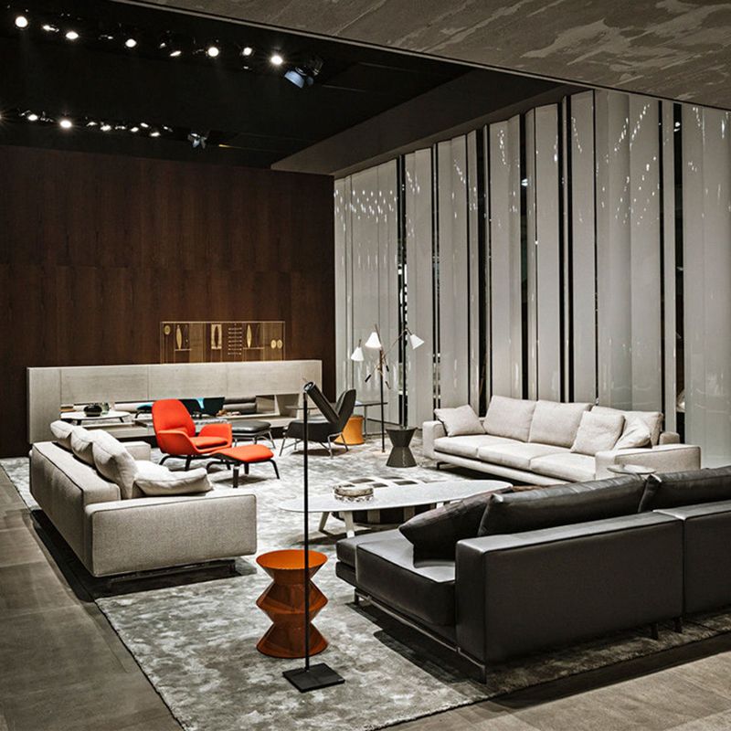 Gray 3-seater Sqaure Arm Sofa Contemporary Slipcovered Sofa with 3 Pillows