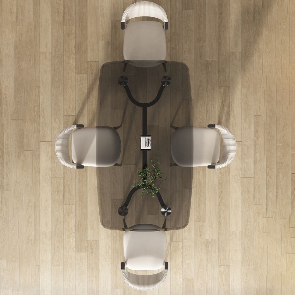 Rectangular Dining Table Modern Glass Tabletop with Metal Legs