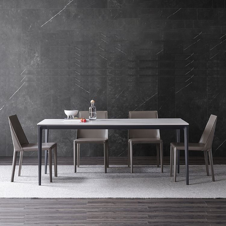 Stone Top Dining Table Contemporary Dining Table with 4 Black Legs Clearhalo 'Dining Tables & Seating' 'Dining Tables' 'dining_table' 'furn' 'furn_dining_table' 'Furniture' 'furniture_dining_table' 'Kitchen & Dining Furniture' 'kitchen' 'kitchen_dining_table' 1200x1200_04d6b9ec-4437-482d-9d56-633eebc1c027