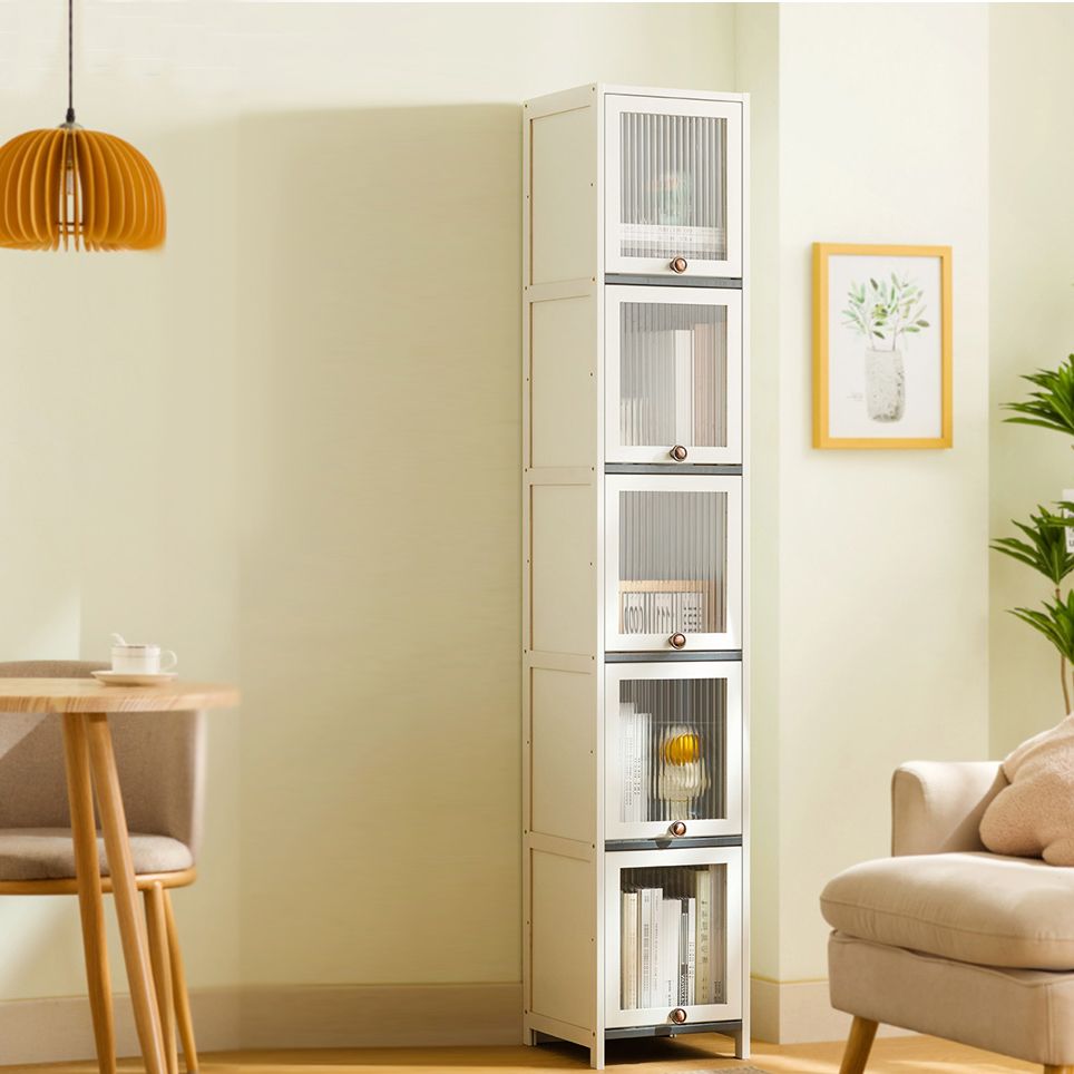 Contemporary Bamboo Accent Cabinet in White 12.6" D Chest with Glass Paned Clearhalo 'Cabinets & Chests' 'cabinets_chests' 'furn' 'furn_cabinets_chests' 'Furniture' 'Living Room Furniture' 1200x1200_04d92439-da7b-4591-8e34-3095ad179cab