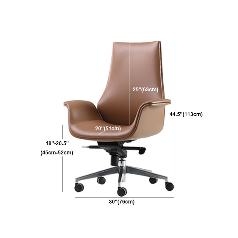 Contemporary Arm Chair Fixed Arms Adjustable Seat Height Brown Leather Office Chair Clearhalo 'furn' 'furn_office_chair' 'Furniture' 'Office Chairs' 'Office Furniture' 'office_chair' 1200x1200_04d964fe-f8ba-4043-94a3-5aaa029a0c79