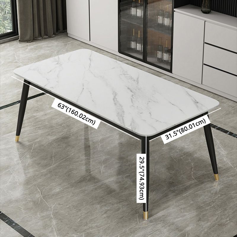 Contemporary Fixed Marble Dining Table Set with 4 Black Metallic Legs Kitchen Dining Set Clearhalo 'Dining Room Sets' 'Dining Tables & Seating' 'dining_room_set' 'furn' 'furn_dining_room_set' 'Furniture' 'furniture_dining_room_set' 'Kitchen & Dining Furniture' 'kitchen&dining_furn' 'kitchen' 1200x1200_04d9a3be-b4c9-45bd-9b85-a0fa637d1f25