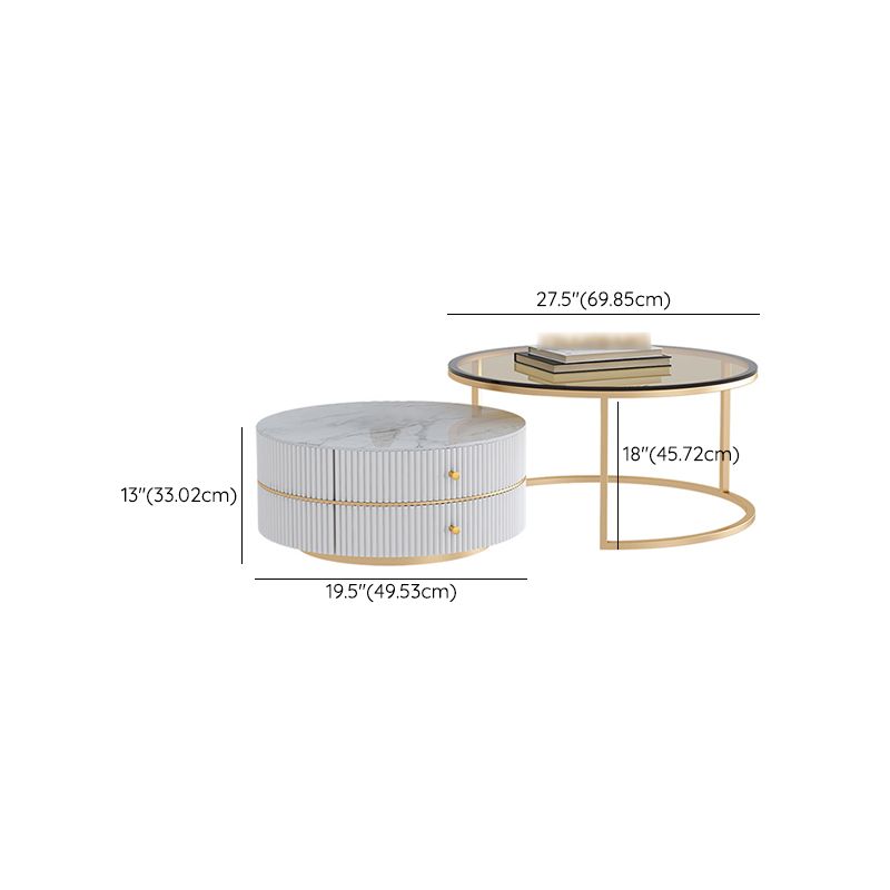 Glass Top Frame Coffee Table Round Nesting Coffee Table Set with Drawer Clearhalo 'Coffee & Accent Tables' 'Coffee Tables' 'coffee_tables' 'furn' 'furn_coffee_tables' 'Furniture' 'Living Room Furniture' 1200x1200_04db73f0-c690-4896-8127-aa343c00ccd0