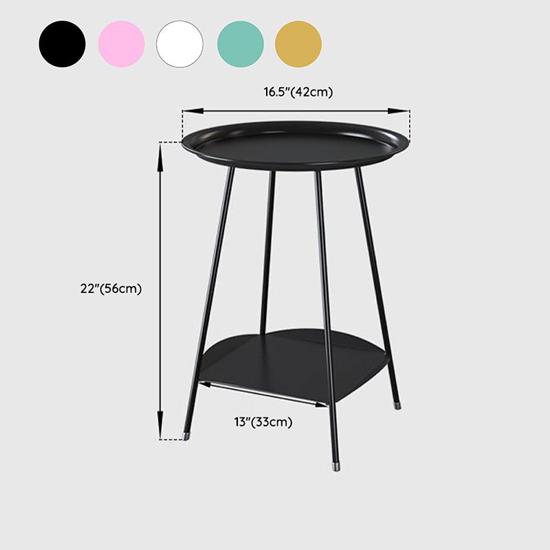 Double Tier Mid-Century Round 4 Legs Metal End Table with Storage