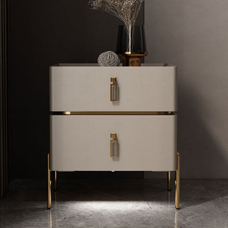 Contemporary Accent Table Nightstand Stone Night Table with Drawers