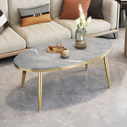 モダンスタイルのカクテルテーブルロックプレートトップメタルベースラウンドコーヒーテーブル