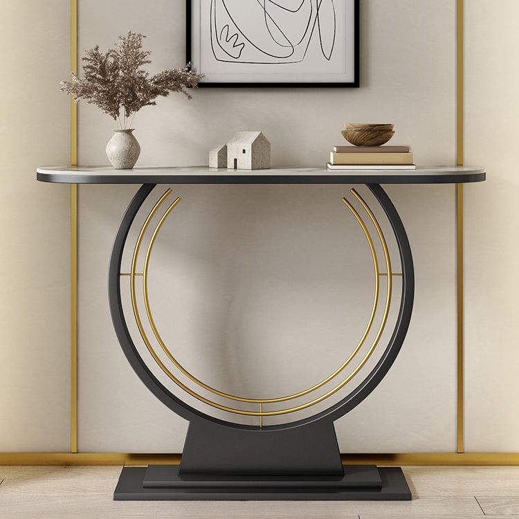 Mesa de acento de la consola de media luna Tabla de acabado antiguo Mesa de sofá en piedra
