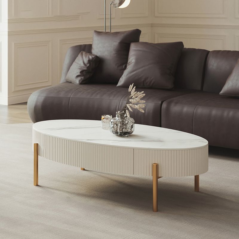 Glam Coffee Cocktail Table with Storage Drawer and 4 Iron Legs Clearhalo 'Coffee & Accent Tables' 'Coffee Tables' 'coffee_tables' 'furn' 'furn_coffee_tables' 'Furniture' 'Living Room Furniture' 1200x1200_04f4723d-ad33-40cd-9091-82679eed37aa