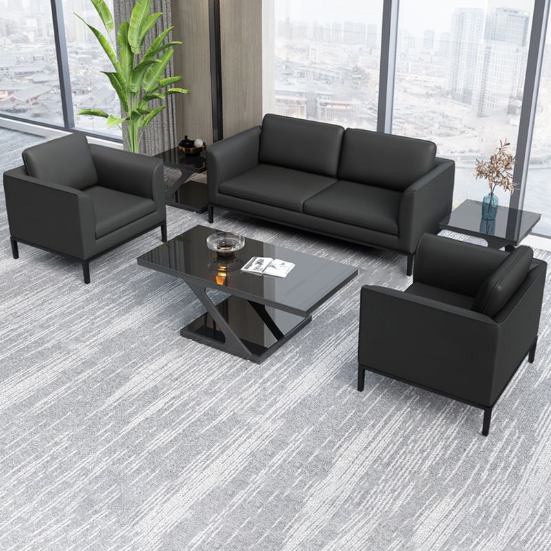 Square Arm Settee Stain-Resistant Leather Couch in Black/Grey Clearhalo 'furn' 'furn_sofas' 'Furniture' 'furniture_sofas' 'Living Room Furniture' 'Sofa' 'sofas' 1200x1200_04f7789c-ee4a-4a7c-a0a2-1a00097a2da8