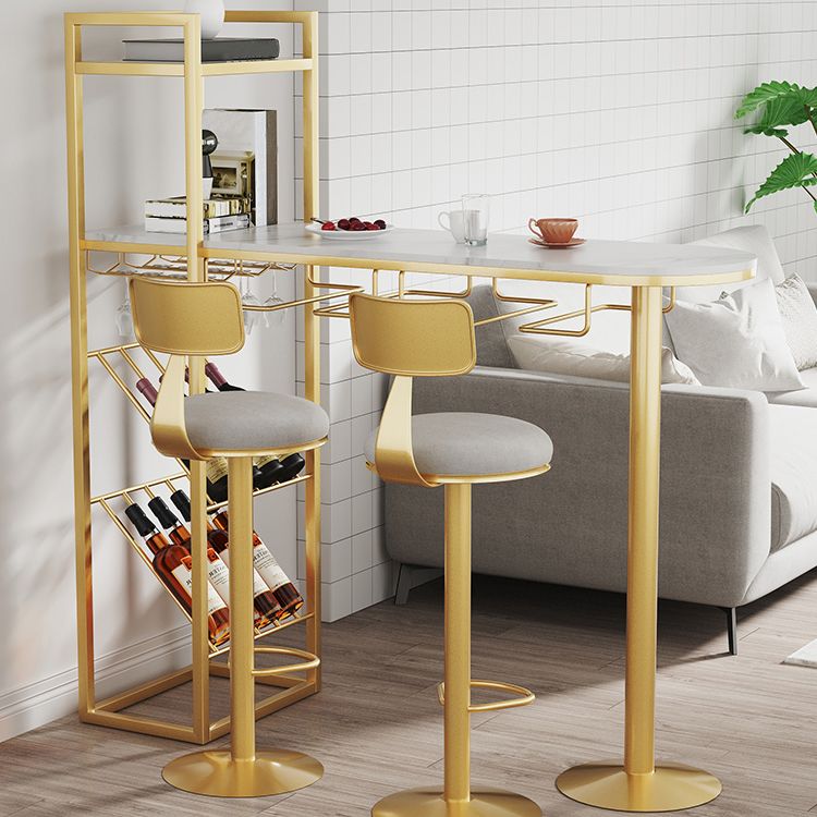 Glam Gold Iron Bar Table Faux Marble White Top 41.3"H Bistro Table with Wine Rack Clearhalo 'Bar Furniture' 'Bar Tables' 'bar_tables' 'furn' 'furn_bar_tables' 'Furniture' 'furniture_bar_tables' 'Kitchen & Dining Furniture' 1200x1200_04f77f14-dd04-4098-82eb-b50891943c1b