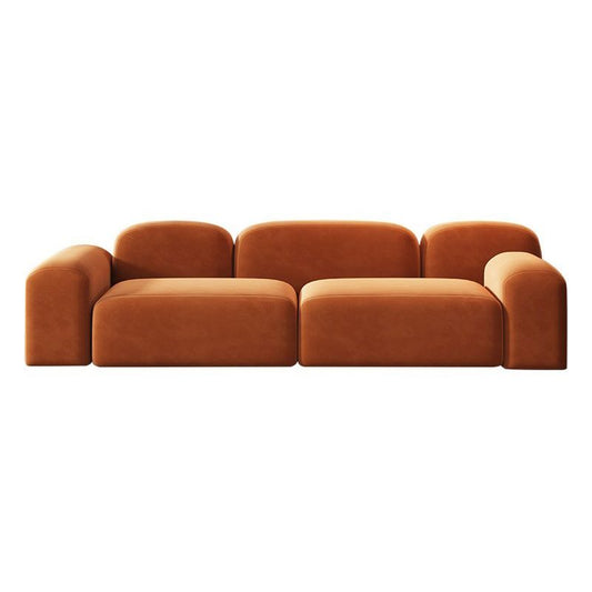 Square Arm Sofa Contemporary Simple Velvet Seating in Orange