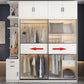 Modern Style Wardrobe White Colour Glass Wardrobe Closet With Drawer