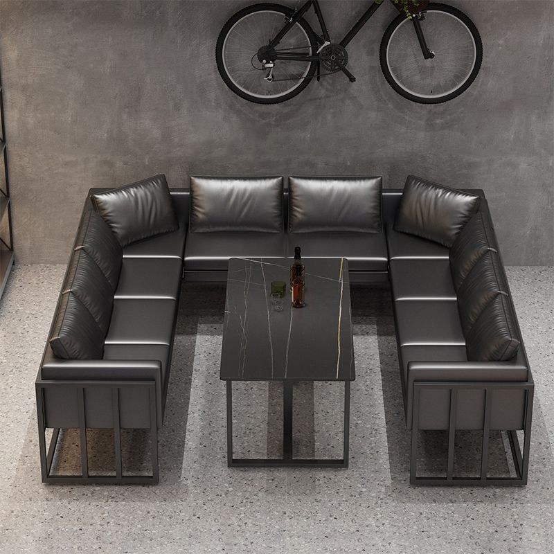 Industrial Sintered Stone Dinner Room Kitchen Table Black Sled Table for Dining Room Clearhalo ' dining_table' 'Dining Tables & Seating' 'Dining Tables' 'furn' 'furn_dining_table' 'Furniture' 'furniture_dining_table' 'Kitchen & Dining Furniture' 'kitchen&dining_furn' 'kitchen' 'kitchen_dining_table' 1200x1200_04fd30ab-052e-4614-861c-e2ab2f5e77a7