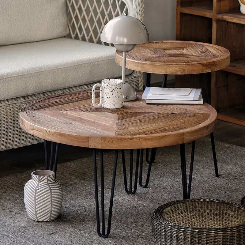Nordic Style Cocktail Table Brown Elm Wood Top Metal Base Round/square Coffee Table Clearhalo 'Coffee & Accent Tables' 'Coffee Tables' 'coffee_tables' 'furn' 'furn_coffee_tables' 'Furniture' 'furniture_coffee_tables' 'Living Room Furniture' 1200x1200_04ff022c-71d4-40d1-8272-bf0853276060