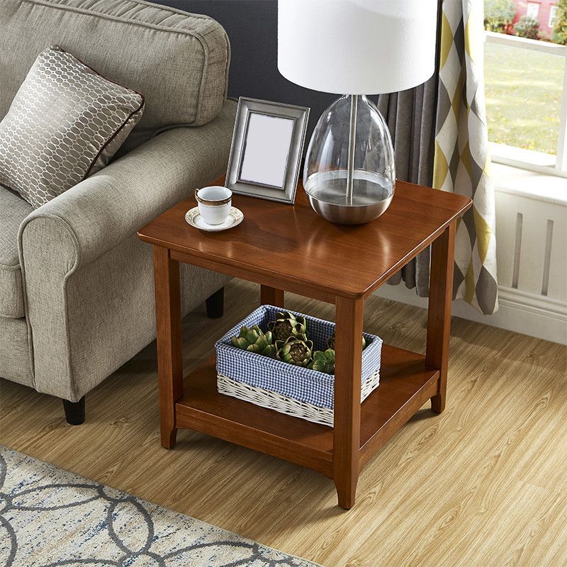 Modernistisches massives Holz 4 Beine quadratische Doppelstufe Akzent -Beistelltisch