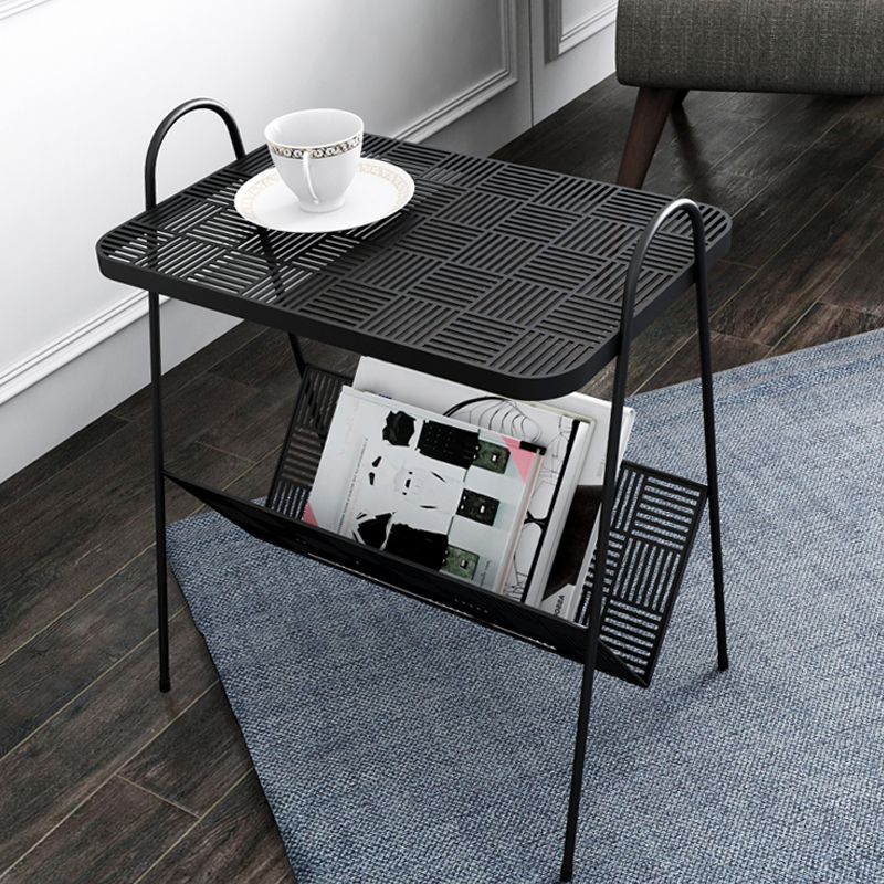 22.8 "背の長方形のトップサイドテーブルアイアンスレッドベースエンドテーブル雑誌ホルダー付き