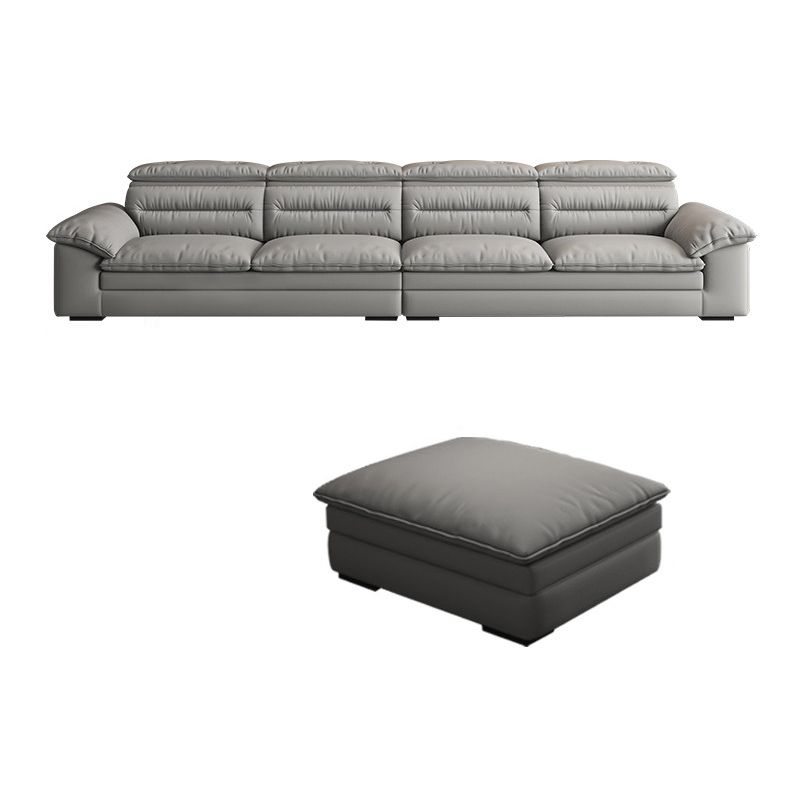 Contemporary Faux Leather Light-grey Sewn Pillow Back Pillow Top Arm Sofa