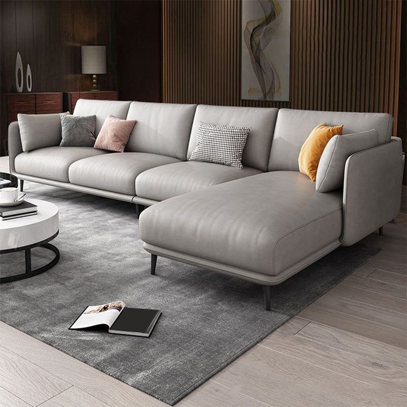 Nordic Square Arm Faux Leather Living Room Pillows Stationary Sofa Chaise