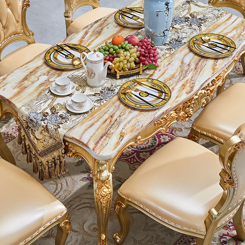 Victorian Marble Dining Table for Restaurant Rectangle Table with 4 Legs in Gold Clearhalo 'Dining Tables & Seating' 'Dining Tables' 'dining_table' 'furn' 'furn_dining_table' 'Furniture' 'Kitchen & Dining Furniture' 1200x1200_050816b0-8cf9-4268-a929-93ab66f39654