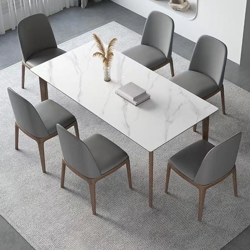 Industrial Style Dinner Table Stone Rectangle Dining Site Table in White Clearhalo 'Dining Tables & Seating' 'Dining Tables' 'dining_table' 'furn' 'furn_dining_table' 'Furniture' 'Kitchen & Dining Furniture' 1200x1200_050a39f4-1fa1-42a8-b8fc-8eb6c4d58fe6