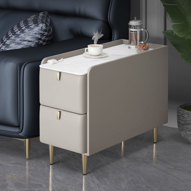 Modernistic Rectangular Slate Side Table 4 Legs End Table with Drawers