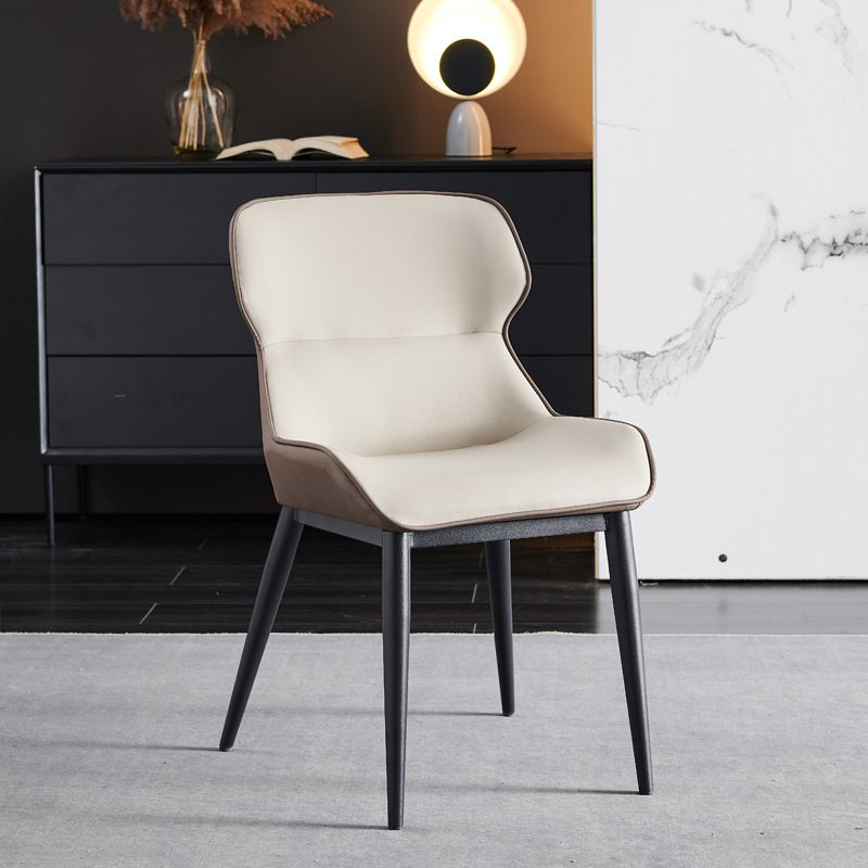Contemporary Sloped Arm Chair Matte Finish Leather Curved Parsons Chair for Restaurant