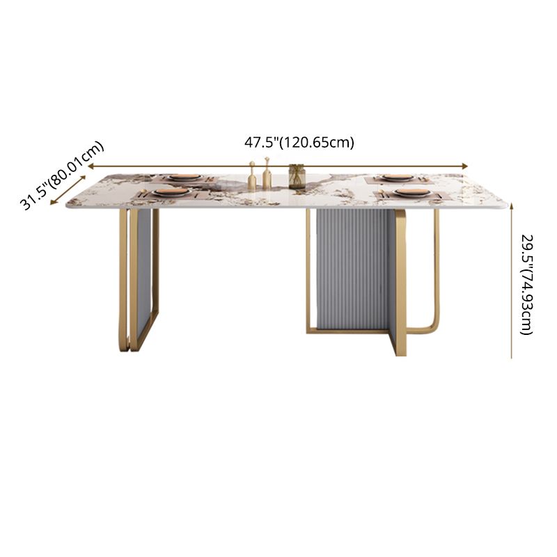 Modern Sintered Stone Table Set for 4/6 with Rectangle Table Dining Set with Gold Double Pedestal Clearhalo 'Dining Room Sets' 'Dining Tables & Seating' 'dining_room_set' 'furn' 'furn_dining_room_set' 'Furniture' 'furniture_dining_room_set' 'Kitchen & Dining Furniture' 'kitchen&dining_furn' 'kitchen' 1200x1200_050d93f0-c3f6-4622-9458-2b3054db754c
