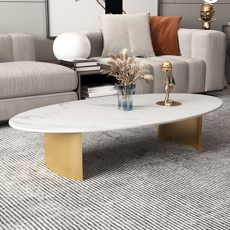 Glam Oval Stone Top Coffee Table with Steel Base Cocktail Table Clearhalo 'Coffee & Accent Tables' 'Coffee Tables' 'coffee_tables' 'furn' 'furn_coffee_tables' 'Furniture' 'Living Room Furniture' 1200x1200_050e5f29-4fc9-4ee9-8052-b7a5bfffec94