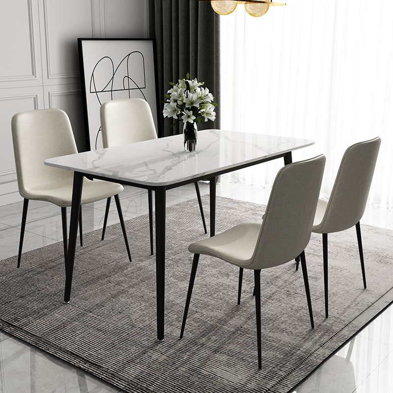 Simple Sintered Stone Kitchen Dining Table Rectangle White Dining Table with 4 Legs Base Clearhalo ' dining_table' 'Dining Tables & Seating' 'Dining Tables' 'Furniture' 'furniture_dining_table' 'Kitchen & Dining Furniture' 'kitchen&dining_furn' 'kitchen' 'kitchen_dining_table' 1200x1200_050e92f9-0dc7-40ce-aa0d-05313a6ffc4a