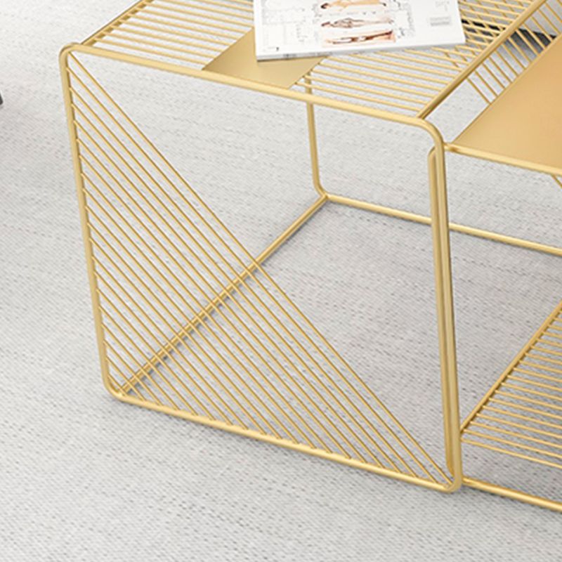 Square Coffee Table Mid-Century Modern with Iron Top and Iron Base