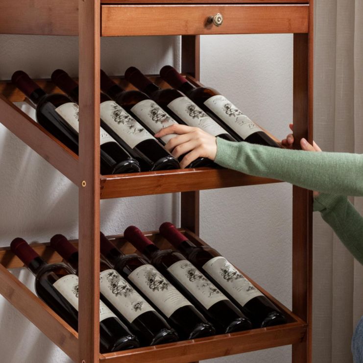 モダンな床ワインボトルラック茶色の木製ワインボトルラック付きワイン収納