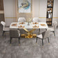 Minimalist Style Sintered Stone Dining Room Set with White Table and Gold Trestle Base for Home Use Clearhalo 'Dining Room Sets' 'Dining Tables & Seating' 'dining_room_set' 'furn' 'furn_dining_room_set' 'Furniture' 'furniture_dining_room_set' 'Kitchen & Dining Furniture' 'kitchen&dining_furn' 'kitchen' 1200x1200_0517a8c8-c192-442b-8c30-f294655e5a54