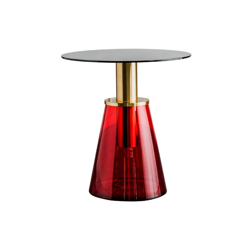 Tavolino in metallo/vetro rotondo con base laterale moderna di base a base di piedistallo