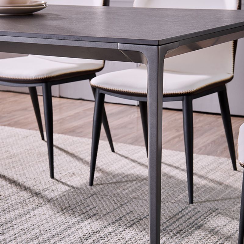 Simplicity Sintered Stone Dining Table Rectangular Table with Metallic Four-leg Clearhalo ' dining_table' 'Dining Tables & Seating' 'Dining Tables' 'Furniture' 'furniture_dining_table' 'Kitchen & Dining Furniture' 'kitchen&dining_furn' 'kitchen' 'kitchen_dining_table' 1200x1200_051aacd0-86a3-47f7-aa56-59acde311309