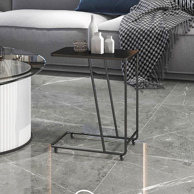 Modern Rectangular Side Table 19.7" x 11.8" x 22.8" Metal/Stone End Table with Casters