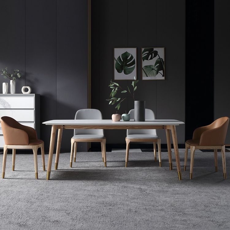 Rectangle 4 Legs Mid-Century Table White Fixed Table with Sintered Stone Clearhalo ' dining_table' 'Dining Tables & Seating' 'Dining Tables' 'furn' 'furn_dining_table' 'Furniture' 'furniture_dining_table' 'Kitchen & Dining Furniture' 'kitchen&dining_furn' 'kitchen' 'kitchen_dining_table' 1200x1200_051de023-ef97-4d18-87aa-1cdaab9832d9