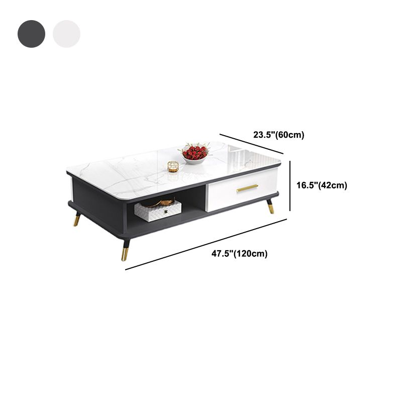 Modernism Rectangular Glass Top Coffee Table 1-Shelf 2-Drawer Cocktail Table Clearhalo 'Coffee & Accent Tables' 'Coffee Tables' 'coffee_tables' 'furn' 'furn_coffee_tables' 'Furniture' 'Living Room Furniture' 1200x1200_05252ebe-091d-4829-9170-e77aeb7f2c1f